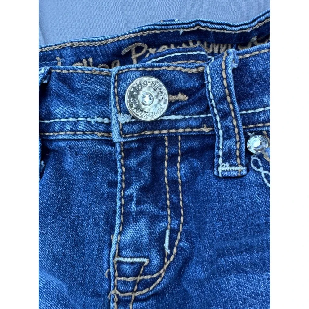 Justice Girls Premium Jeans Dark Wash Sequin Rhinestone Embellished Size 7R Blue